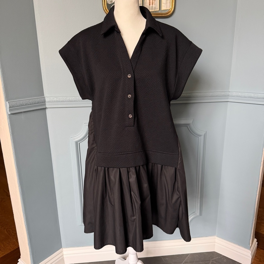 Black mixed media babydoll dress